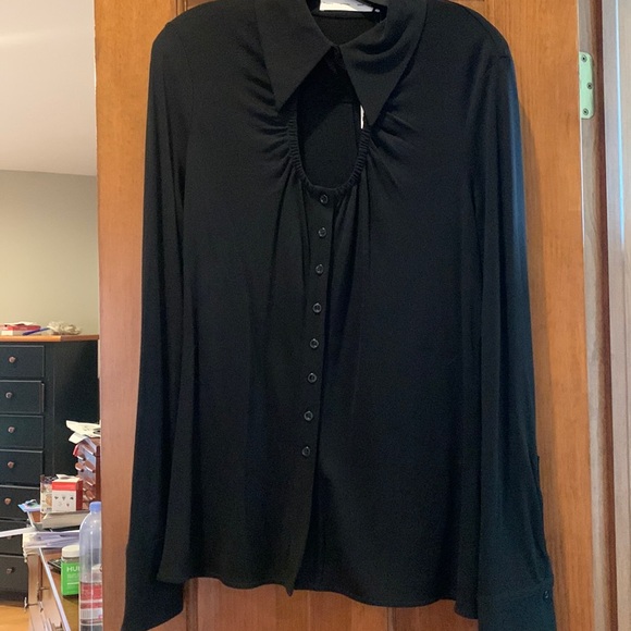 FINAL $ NWT Proenza Schouler White Label keyhole neck jersey blouse sz 10 black - Picture 1 of 4